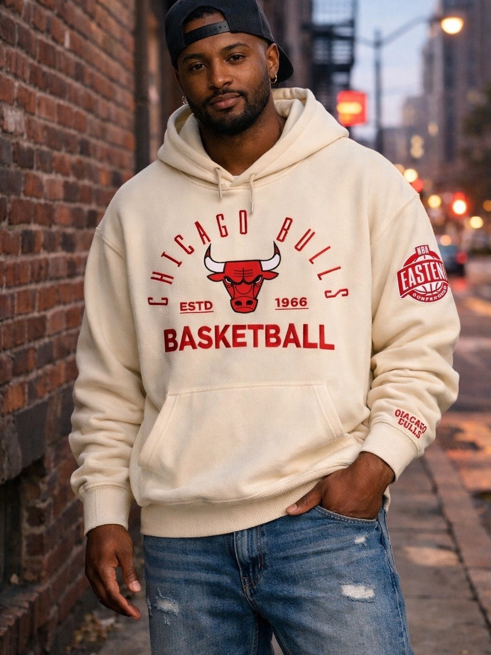 NBA Chicago Bulls Cream Hoodie with Red Logo. Brand New w/tags. Various Sizes.